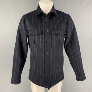 CALIBRATE Size S Navy Grey Chalkstripe Wool Blend Snaps Jacket